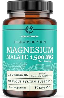 Magnesium Malate 1500MG | Energy & Nervous System Support | 300MG Elemental Mag Per Serving | High Absorption Magnesium Malate Capsules with Vitamin B6 & BioPerine | Non-GMO | 90 Ct (1 Month Supply)