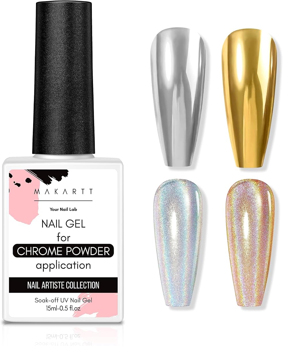 capa superior de gel para uñas cromadas en polvo 15ML, brillo de espejo sin limpiar | Esmalte de uñas de gel transparente de alto brillo, larga duración, fácil aplicación, lámpara UV, salón de bricolaje