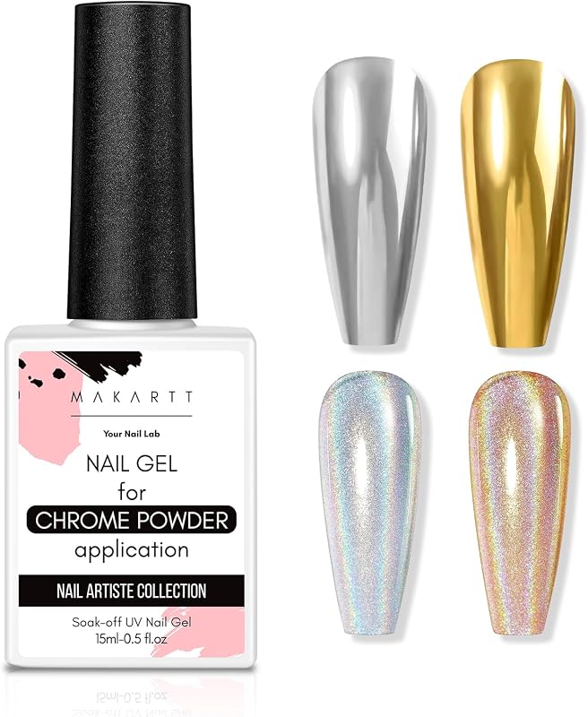 capa superior de gel para uñas cromadas en polvo 15ML, brillo de espejo sin limpiar | Esmalte de uñas de gel transparente de alto brillo, larga duración, fácil aplicación, lámpara UV, salón de bricolaje