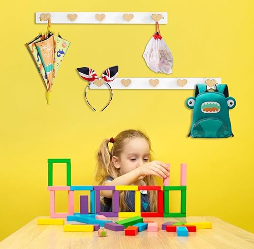 Miniatura 2 de Perchero para niños montado en la pared con ganchos, colgador de mochila montado en la pared, toallero con 5 bonitos ganchos, 2 piezas sin necesidad