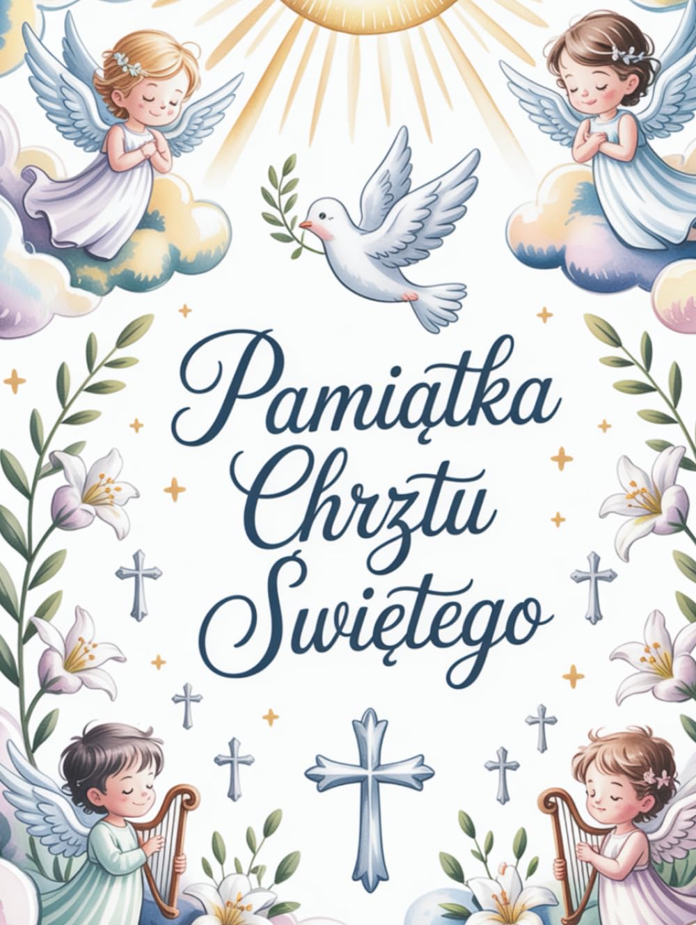 Pamiątkowa ksiązka chrzest św.- chłopiec: Elegancka Księga Pamiątkowa z chrztu z wpisami gości - Album z Autorskimi Ilustracjami – Idealny Prezent od ... i Dziadków (Vintage religious ceremonies)