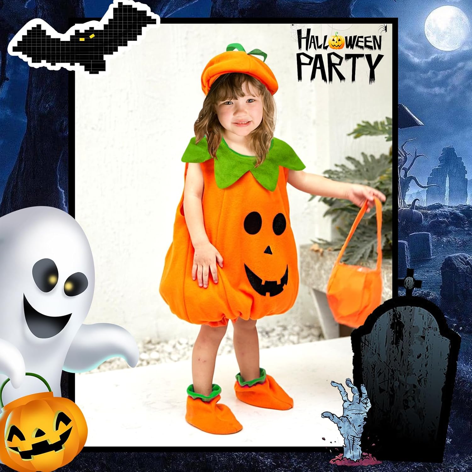 Miniatura 6 de EVNEED Disfraz de calabaza de Halloween, lindo disfraz de calabaza de Halloween para niños y niñas, ropa de fiesta de disfraces de calabaza