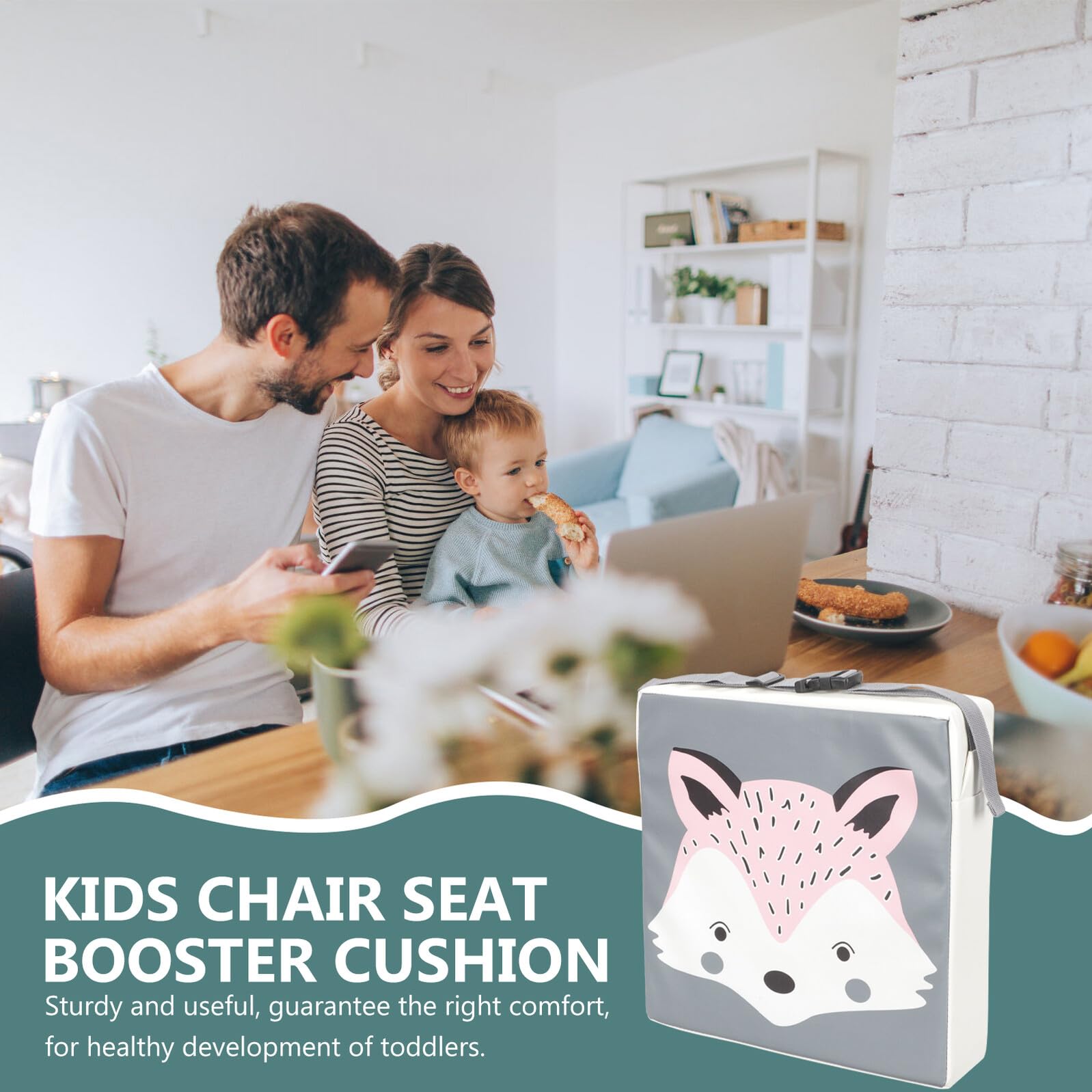 Cojín Alzador Infantil Antideslizante con Correa Ajustable Asiento Elevador para Bebés Diseño de Divertido Base Resistente para Sillas Variadas para Comidas y Viajes