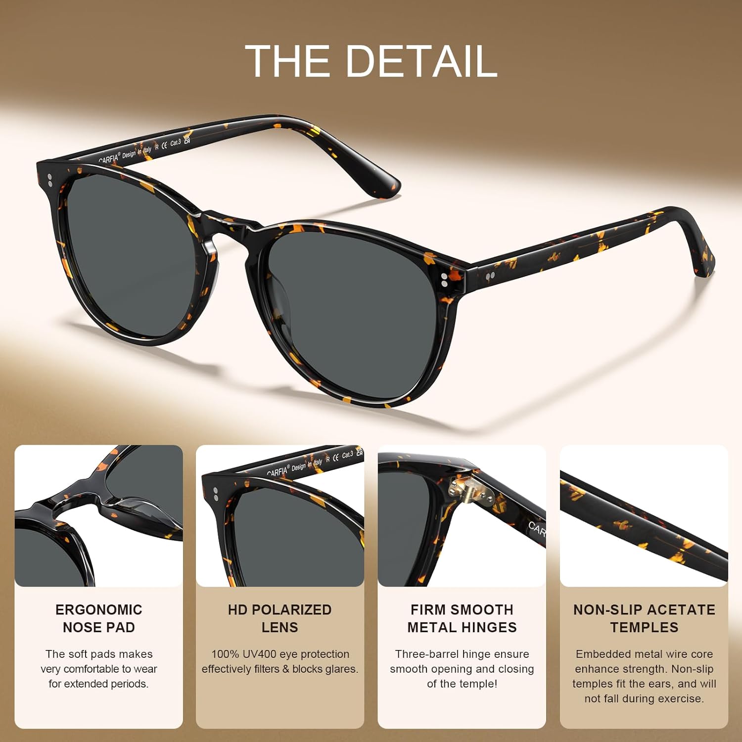 CARFIA Acetate Polarized Sunglasses for Men Trendy Retro Sun Glasses CA2307 - Image 7
