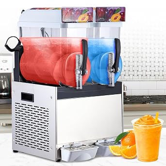 15L x 2 Commercial Slushy Machine 700W, Dual-Bowl Stainless Steel Frozen Drink Maker with Self-Cleaning, for Margaritas, Ice Cream, Snow Cones - Ideal for Home, Coffee Shop, Restaurant