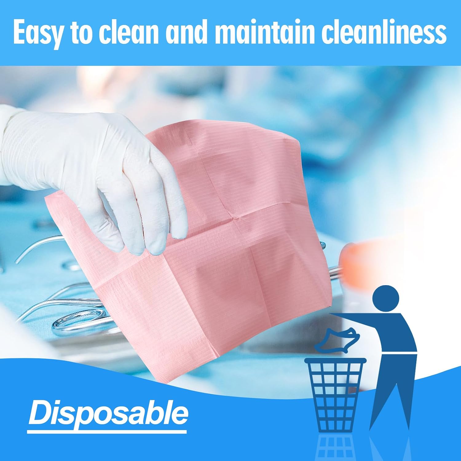 90 Pack Disposable Dental Bibs (13" x 18") – Pink