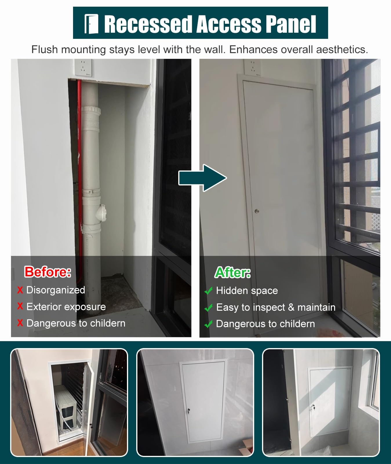 klapa rewizyjna, Biały panel dostępu do kanałów HVAC z zamkiem