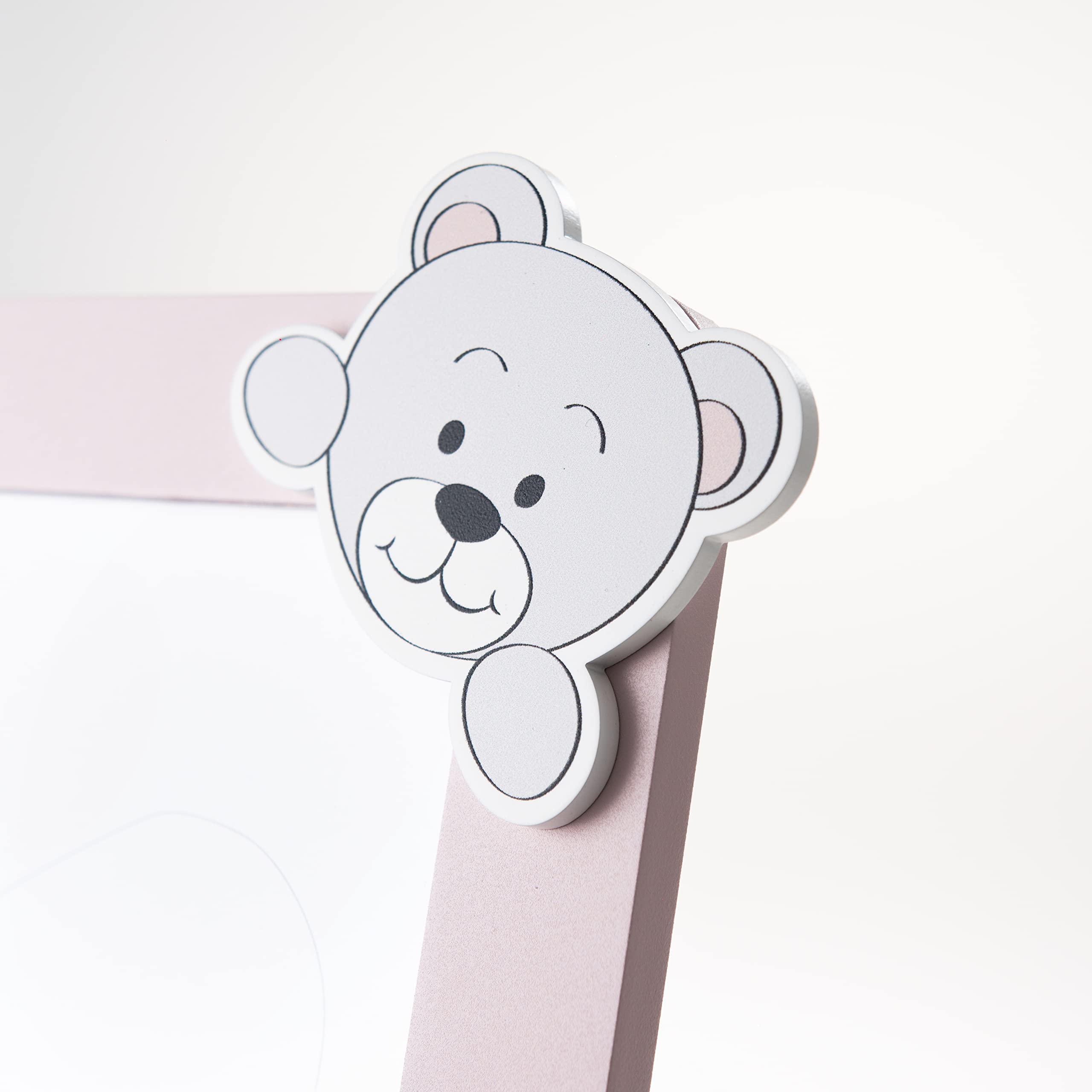 VALENTI & CO. - Cornice Porta Foto rosa in legno con animali dello zoo, da Tavolo o da appendere come decorazione in cameretta, idea regalo per Neonato e Bambino - 13x24
