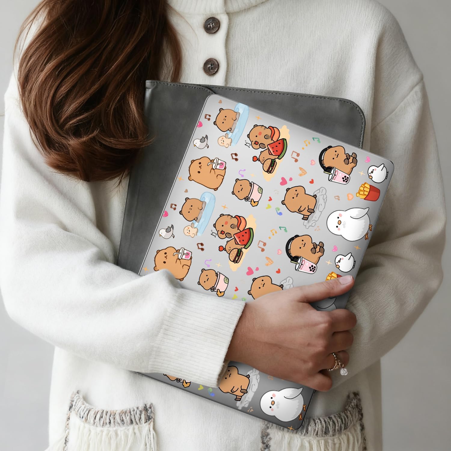 for MacBook Air 13 Inch Case 2021-2018 Release A2337 M1/A2179/A1932 Cute Capybara Kawaii Animal Design Crystal Clear Hard Shell Case Laptop Protective Cover for MacBook Air 13.3 Inch