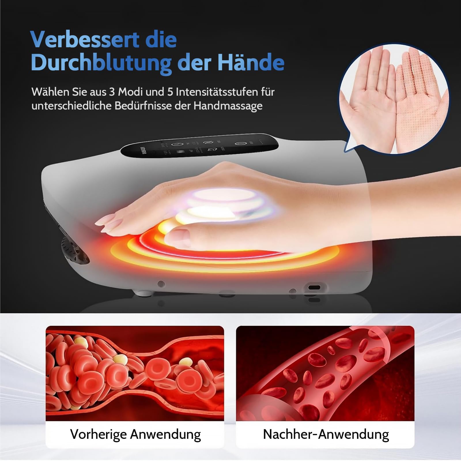 Handmassagegerät mit Wärme und Kompression, Elektrische Handmassage Schmerzlinderung für Handgelenk & Finger
