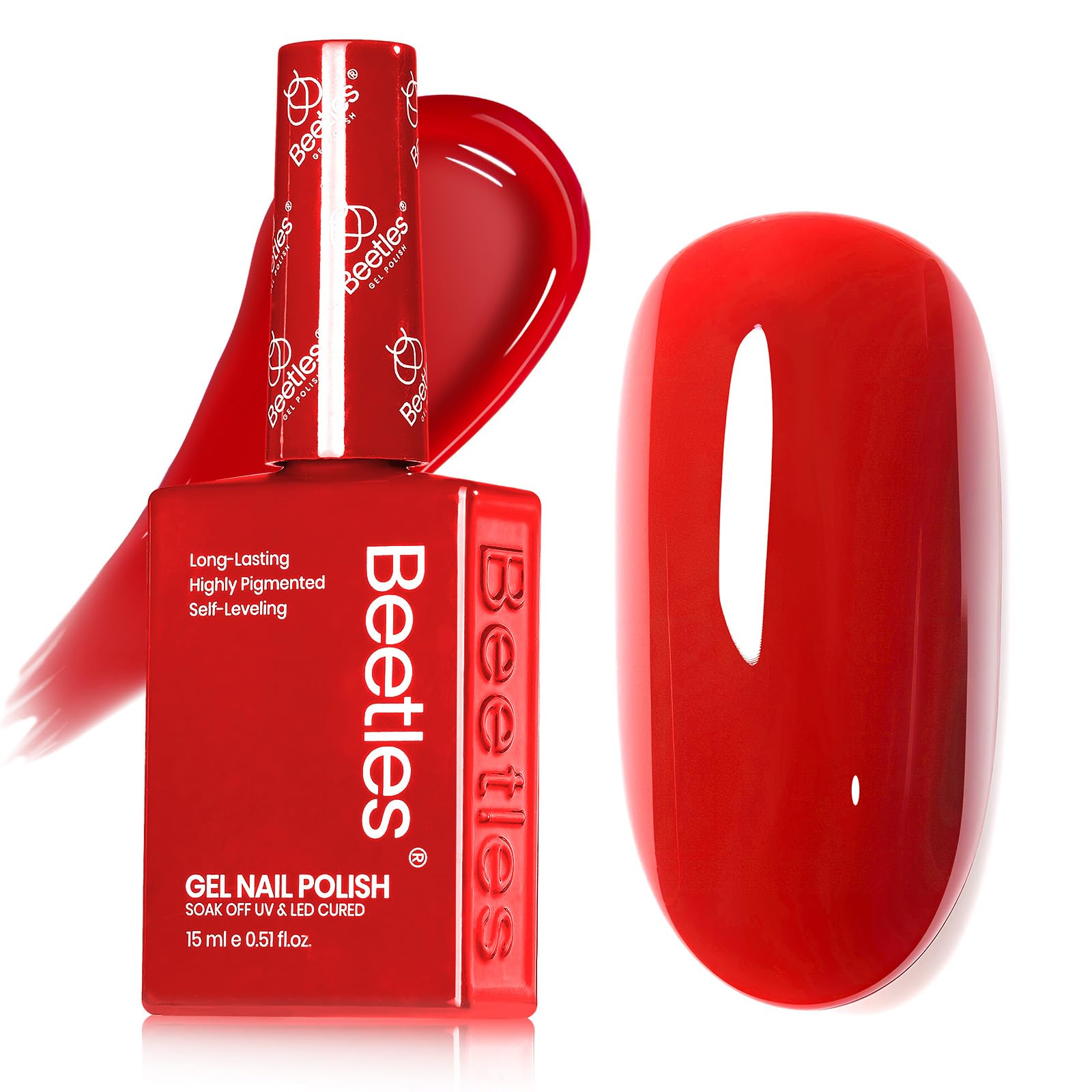 Beetles Red Gel Nail Polish, 15ml Red Color Soak Off UV LED Gel Polish, Nail Art Design Daring Grace Manicure Salon DIY Home Colorful Bottle Gifts for Women