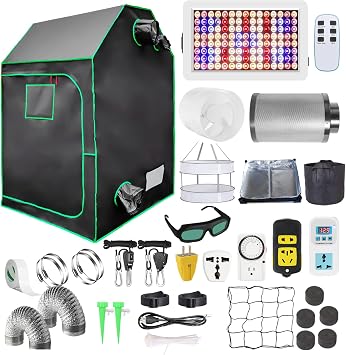 iMeshbean Grow Tent Kit, Complete 4 x4 ft High Reflective Mylar Indoor Plant Growing Tent with LED Grow Light, Carbon Filter, Ventilation Fan, Hydroponics Growing System + Accessories 4 x 4 x 6.9 FT
