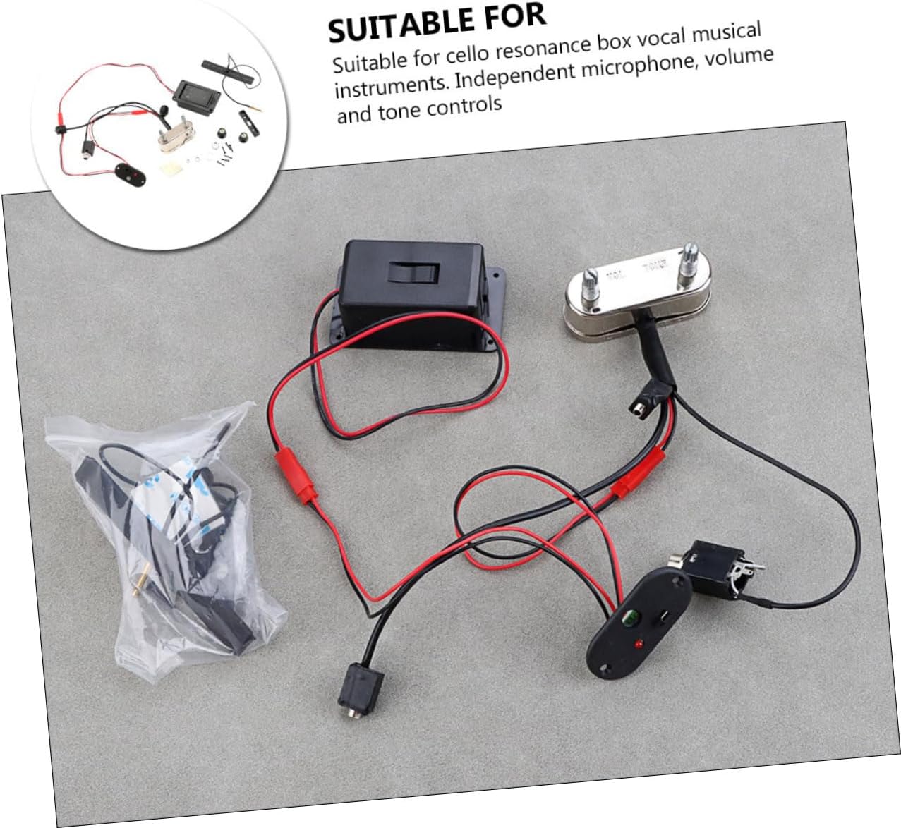 HANABASS Active Piezoelectric Cello Pickup Volume Control Musical Instrument Pickup Replacement for Cello Accessories Easy Installation Warm Sound