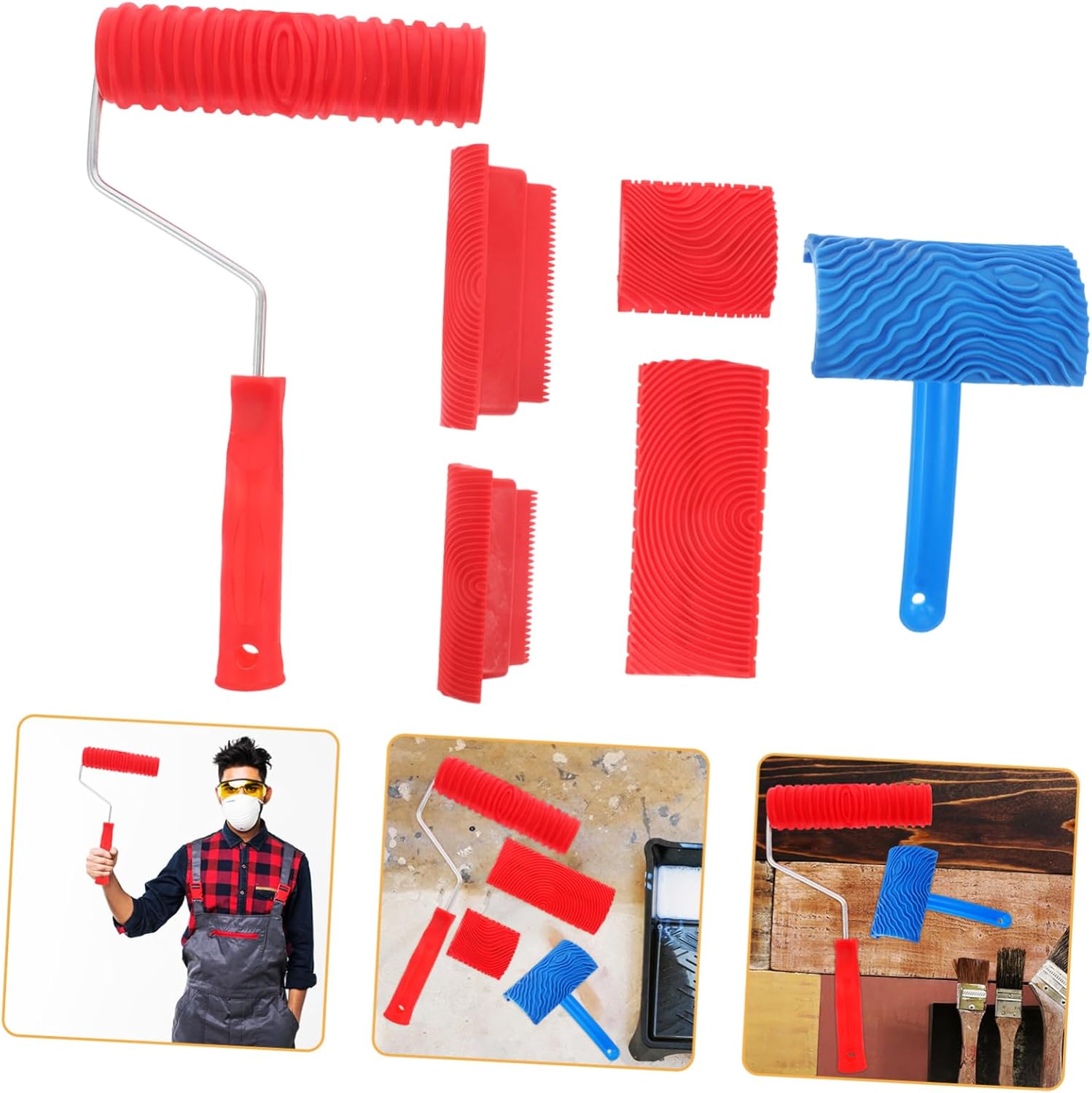 LIFKOME Wood Grain Painting Tool Set Paint Roller Multi-Functional Faux Wood Texture Graining Kit for DIY Decoration for Walls and Furniture