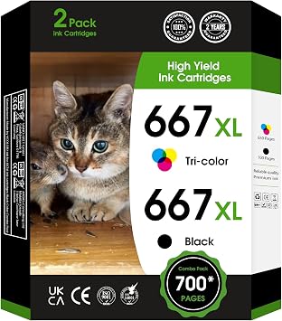 667XL 667 XL Black and Color Replacement for HP 667 XL 667 Ink Cartridges for Deskjet Ink Advantage 1275 2375,DeskJet2775,1275 2374 2375 2376 2775 2776 6075 6475 6476 Printers 1 Black, 1 Tri-Color