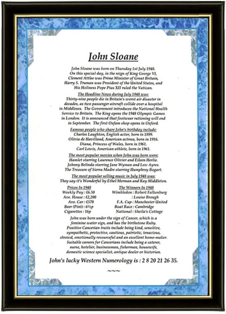 PERSONALISED 80th BIRTHDAY GIFT- Fun Birthday Presents with over 70 Amazing Facts About The Day You Were Born in a beautiful Blue Border background