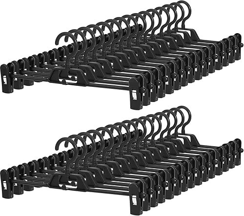 Miniatura 8 de POZEAN - Paquete de 30 perchas para pantalones con clips, perchas de plástico apilables para faldas, perchas para ropa con clips giratorios y