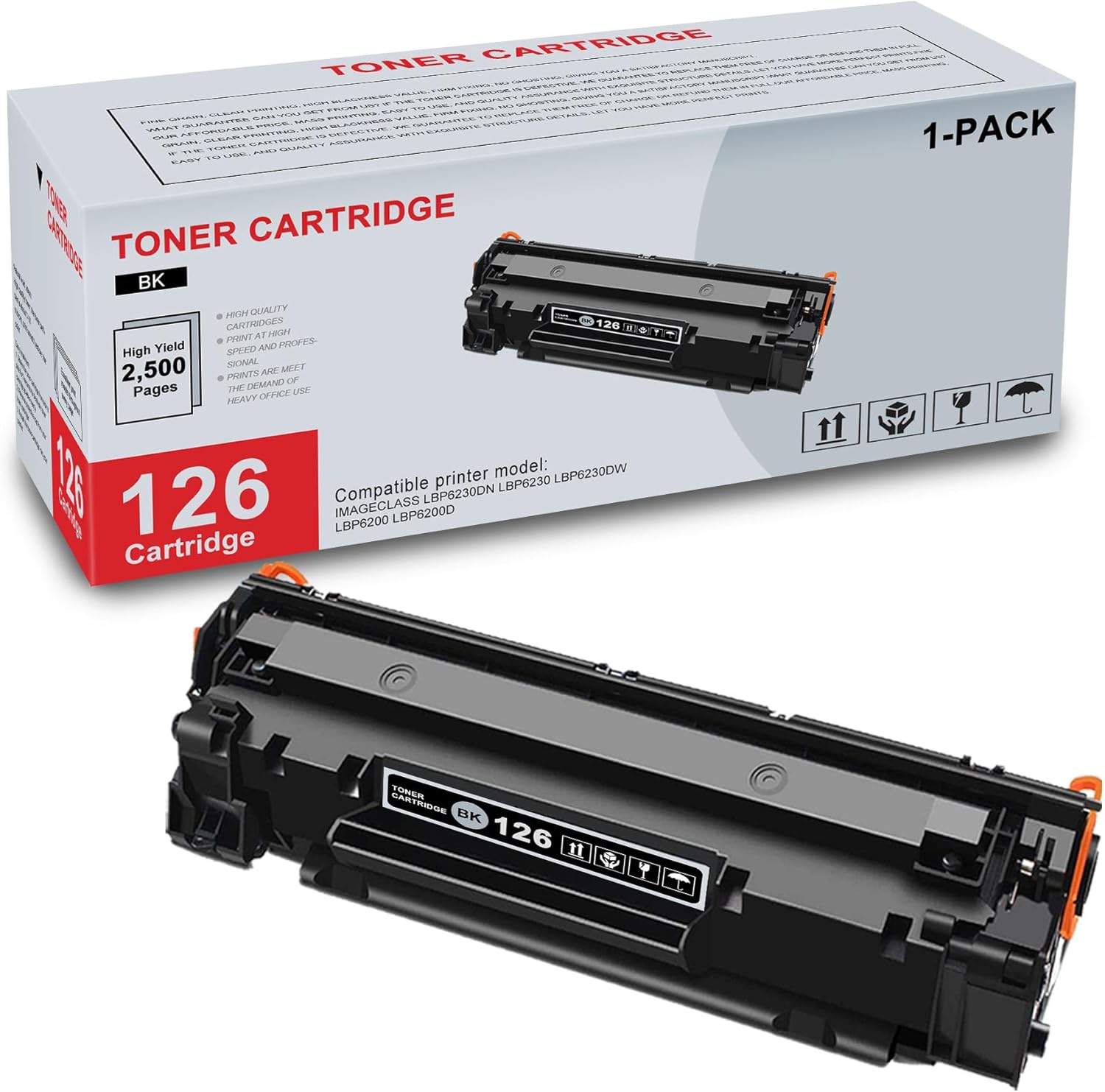 1-Pack 126 3483B001 Black Toner Cartridge High Yield Compatible CRG126 126 Replacement for Canon CRG126 126 for ImageClass LBP6230dn LBP6230 LBP6230dw LBP6200 LBP6200d Printer