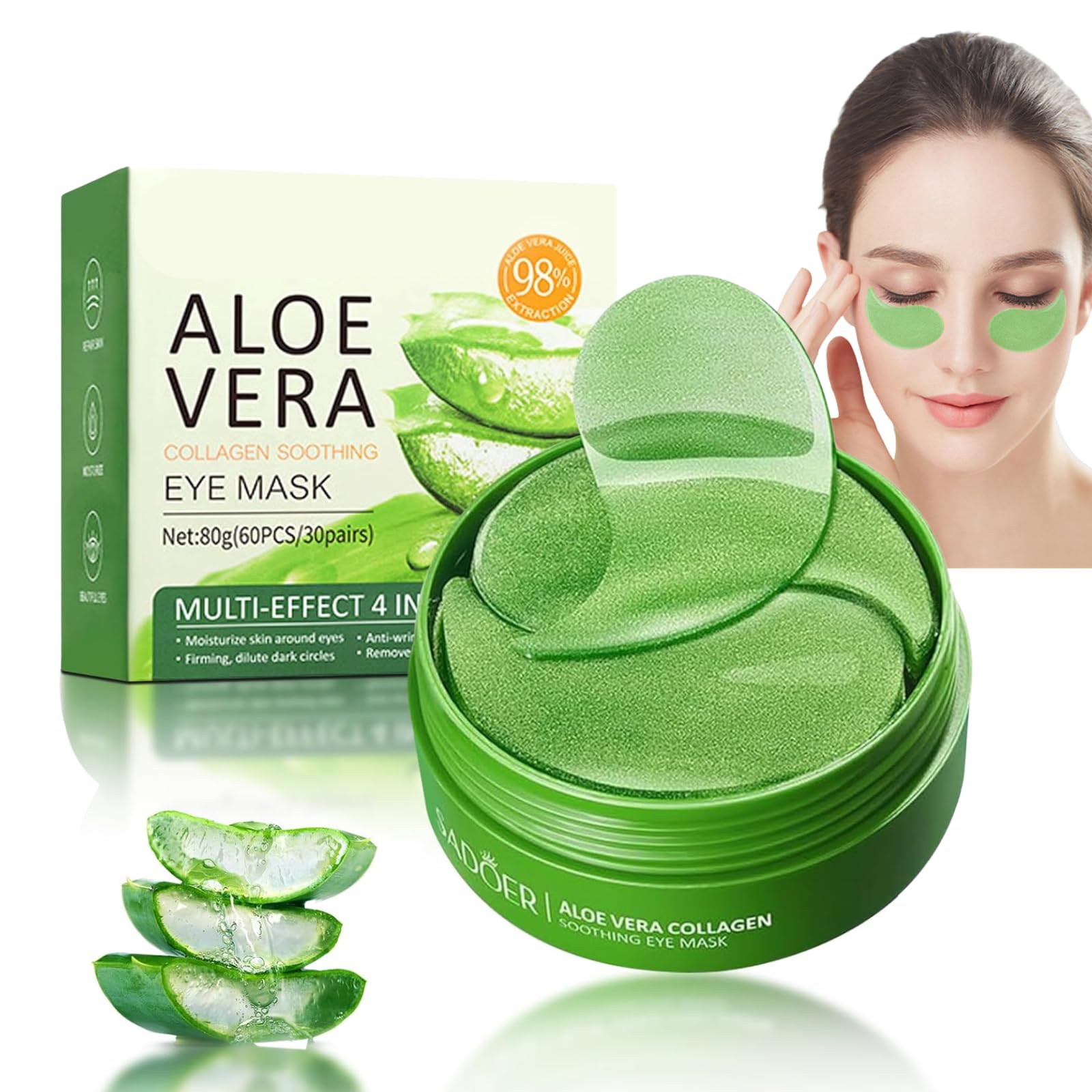 60 Stück Aloe Vera Augenpads Gegen Augenringe - Beruhigende Eye Pads - Für reife Haut - Kühlmaske bei Tränensäcken und F