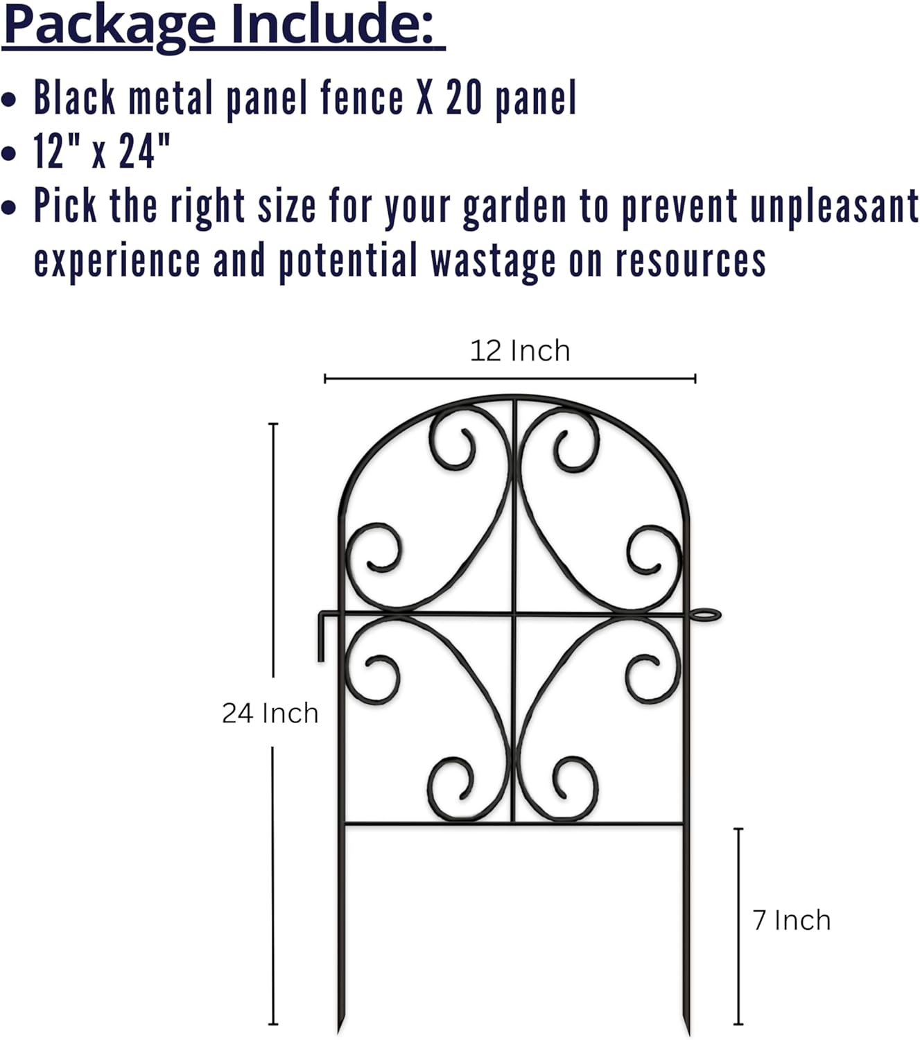 ShopLaLa Decorative Garden Fence Animal Barrier (20 Panels) 12in(L) x 24in(H) Rustproof Metal Wire Butterfly Arch Flower Bed Edging for Landscape Border, Patio Gates Yard Decor Black Fences for Dogs