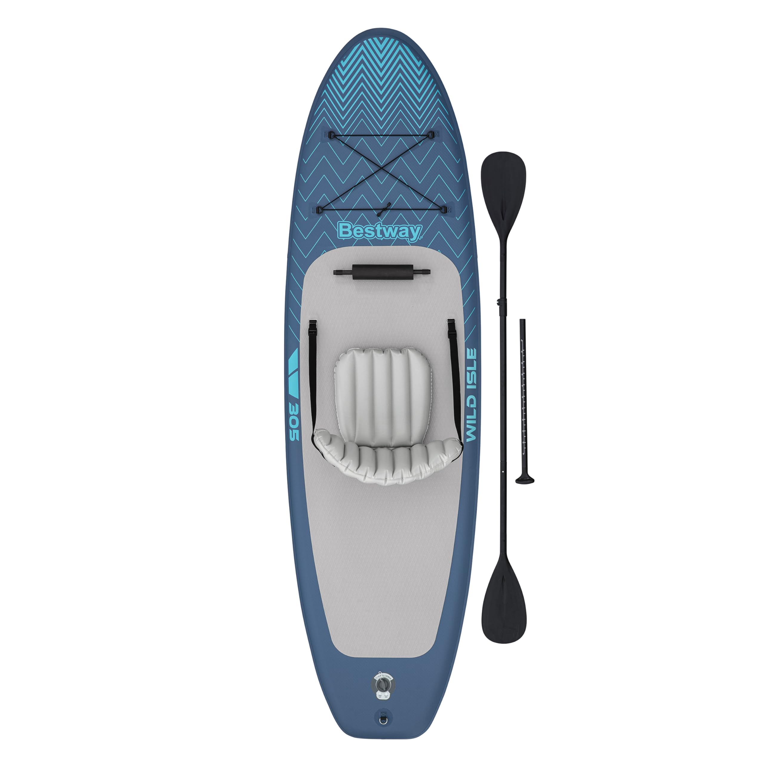 Bestway Wild Isle SUP Board Set mit Sitz 305x84x15 cm – Aufblasbares Stand Up Paddle Board & Kajak-Option, Allround Board bis 130 kg, inkl. Doppelpaddel, Pumpe & Rucksack