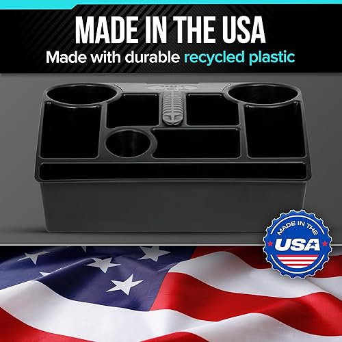 Miniatura 5 de Organizador de asiento de vehículo con asa de transporte, 2 portavasos grandes, 10 compartimentos, almacenamiento adicional oculto, se adapta a la