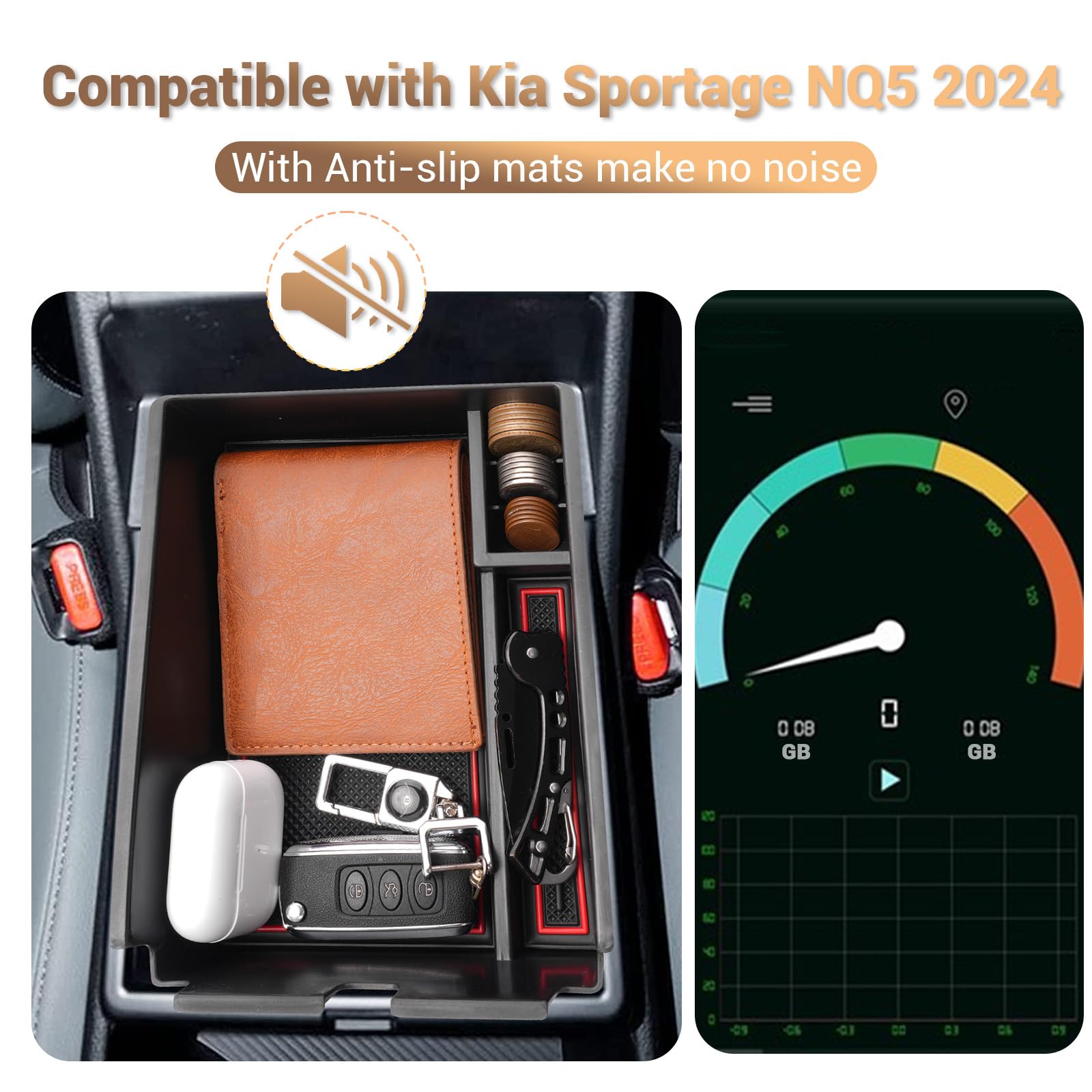 Organisateur Boîte à Gants Kia Sportage QL 2016-2021 - Range Console Centrale Avec Tapis Antidérapant