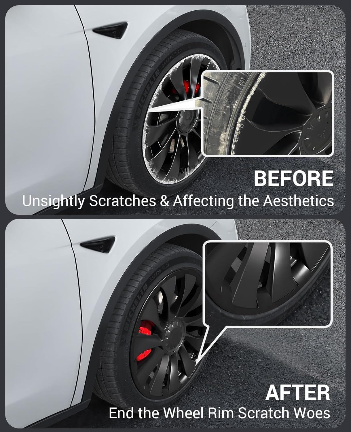basenor tesla model y 21 inch wheel rim protector abs rim guard hubcap curb rash cover (proprietary design) car protection tire trim rings for model y exterior accessories 21" model y