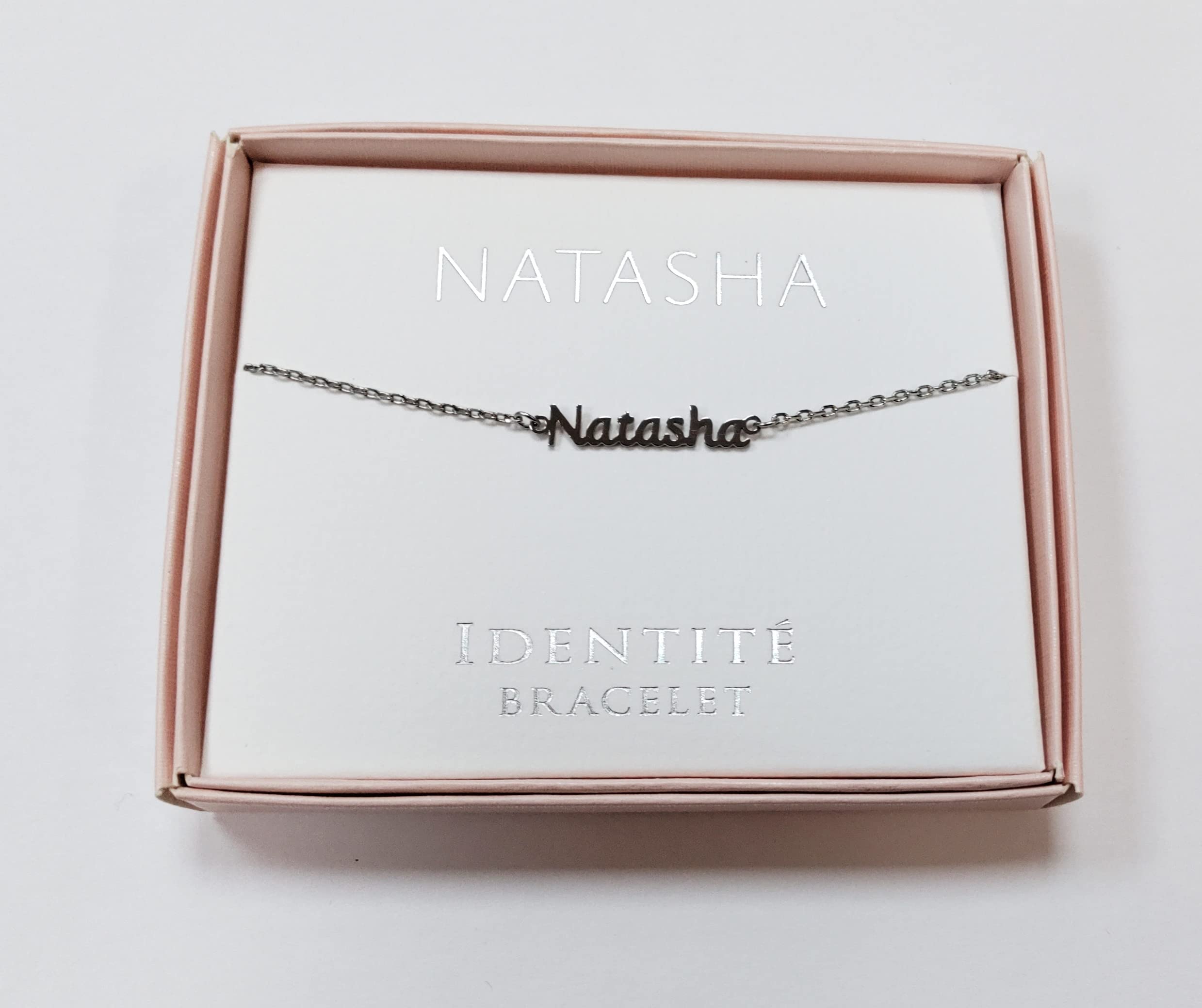 Mulberry StudiosNATASHA Named Identite Bracelet Silver Colour With Love Gift Boxed Presented By Sterling Effectz