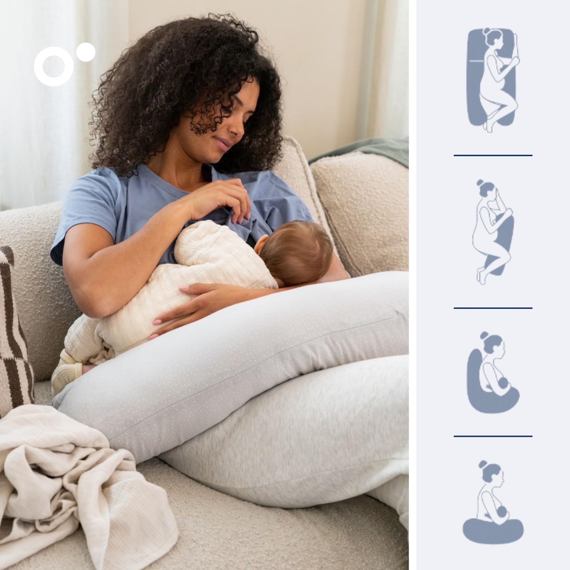 doomoo Coussin de Grossesse et Coussin d'allaitement Maxxy - Format XXL - Ultra Confortable - Coton Bio & Certifié Oeko-Tex & GOTS - Evolutif avec Petit Coussin Détachable, Little Dots Grey
