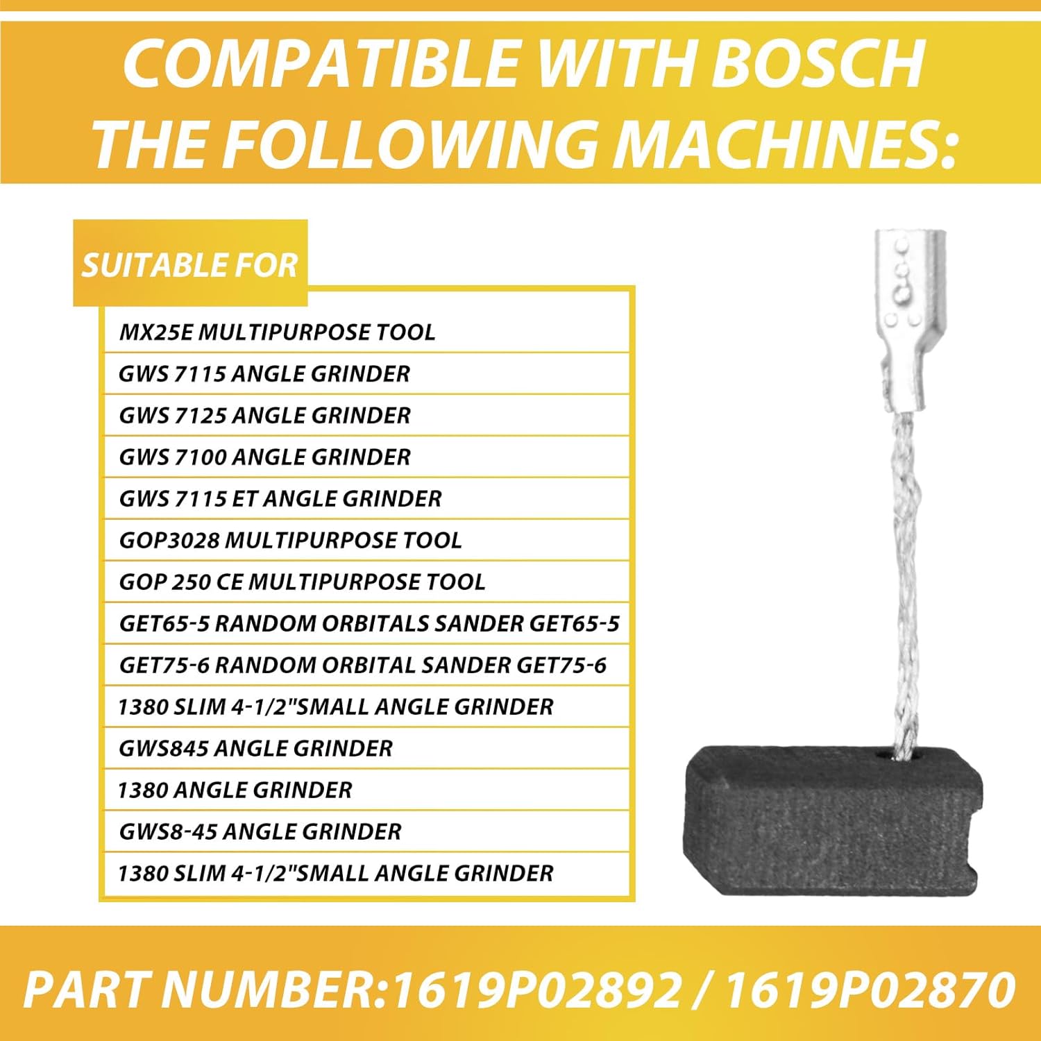 10 PCS 1619P02892 Carbon Brushes Compatible for Bosch 1380 GWS 7-115 Angle Grinder 1 619P02870 S16G