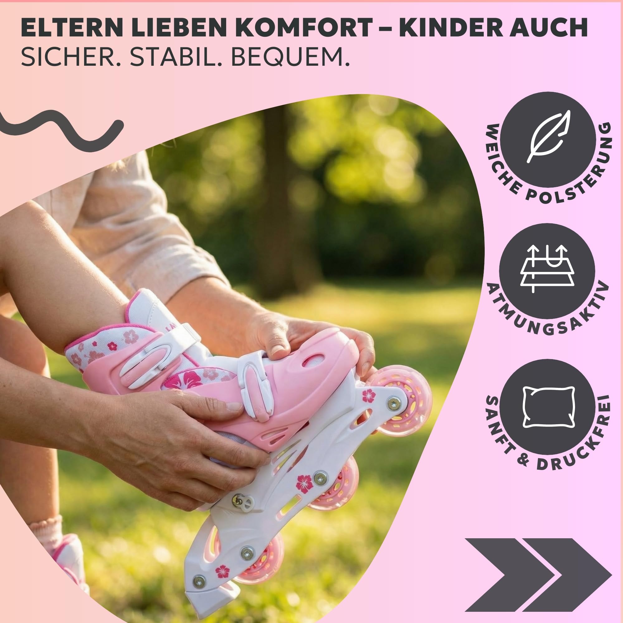 Kinder Inliner Set mit Protektoren verstellbar zum Rollschuh mit LED