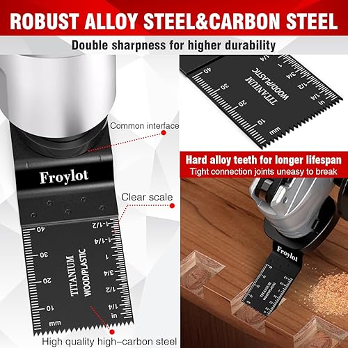 Vista 4 de 49 piezas de cuchillas oscilantes de titanio de acero al carbono alto, cuchillas multiherramienta universales, kits de cuchillas de herramienta