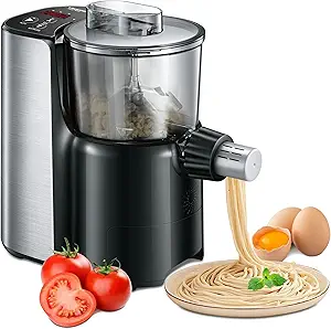 Electric Pasta Maker Machine with 9 Noodle Shapes – Automatic Noodle Maker for Homemade Spaghetti, Macaroni, Fettuccine, Dumpling Wrappers – Easy to Use and Clean Pasta Machine