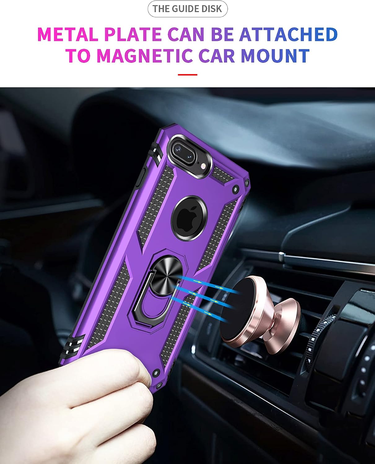 SunRemex Compatible for iPhone 8 Plus Case, iPhone 7 Plus Case, iPhone 6/6s Plus Case with Tempered Glass Screen Protector [2Pack] 5.5"，Kickstand [Military Grade] 16ft Drop Tested Protective. (Purple)