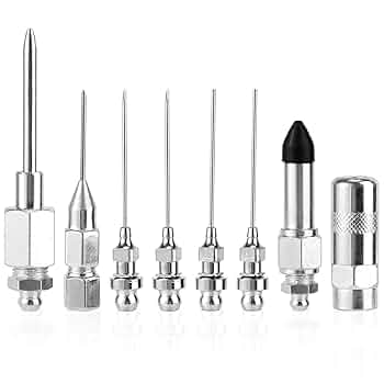 Needle Lowe's 7-Piece Greasegun Needle Accessory Set, Including 5 Grease Nozzles 1 Dispenser Rubber Nipple 87575080 Grease Gun