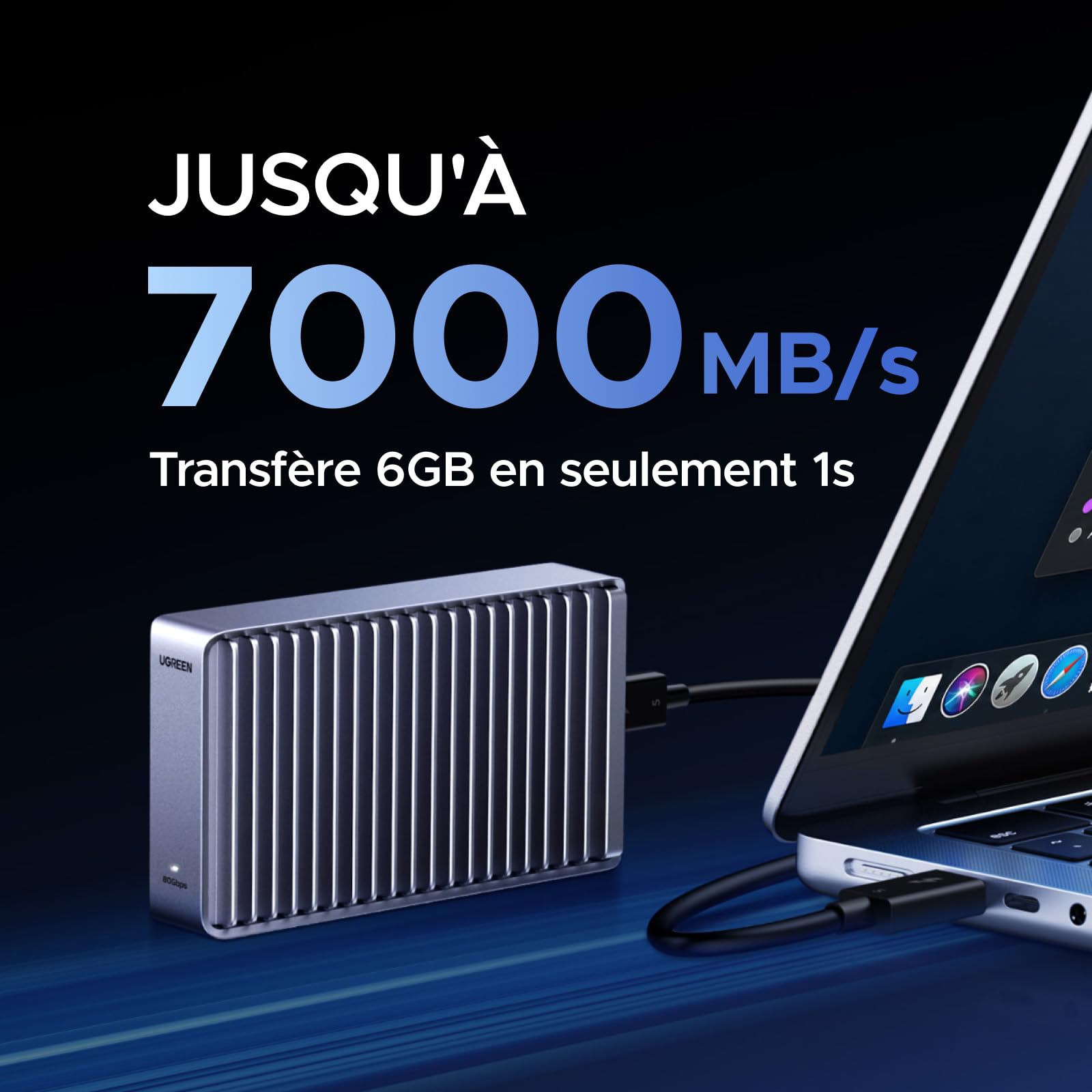 UGREEN Boîtier SSD M.2 NVMe 80 Gbps Compatible Thunderbolt 5 4 | avec Dissipation Thermique Aluminium Silencieux USB 4 USB 3.2 3.0 pour MacBook Mac Mini Mac Studio (Disque non Inclus)