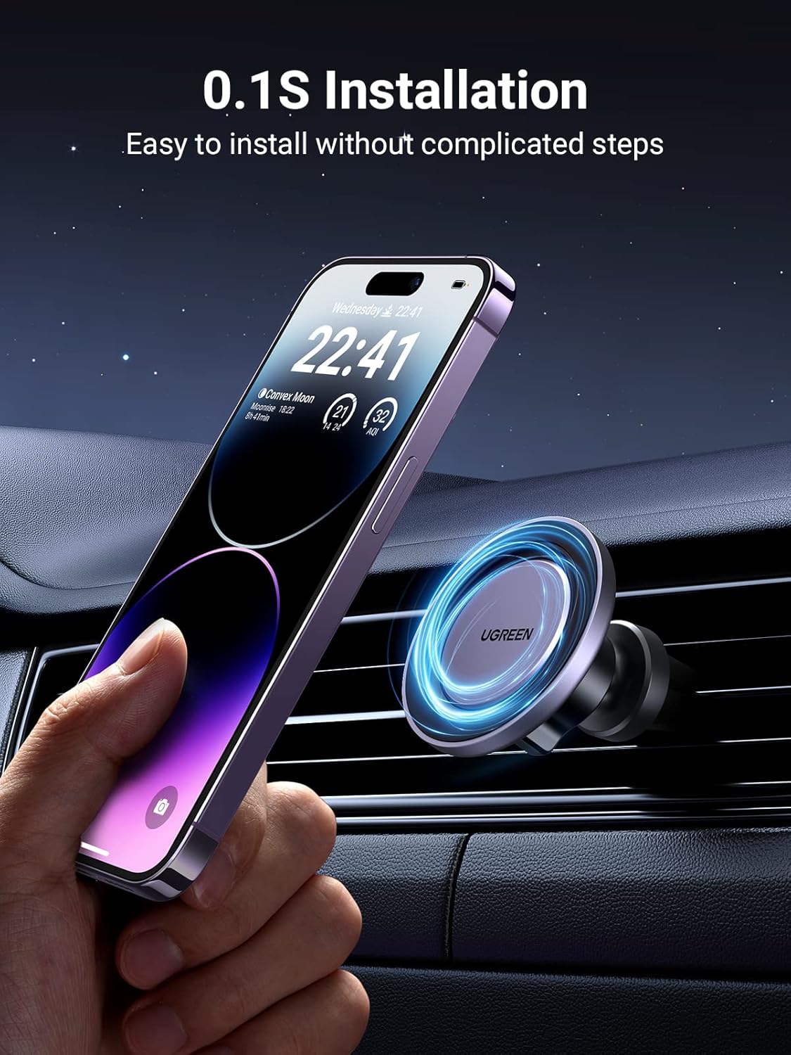 UGREEN Magnetic Phone Holder for Car Magnet Car Phone Mount Air Vent Compatible with MagSafe iPhone 14 13 12 Pro Max Plus Mini MagSafe Case, 360° Adjustable