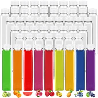 Tanlade 50 Pack Plastic Juice Bottles 12 oz Reusable Empty Clear Containers Portable Water Beverage Bottle Bulk with Tamper Evident Caps for Juicing Drinking Milkshake Smoothie Homemade Drinks White