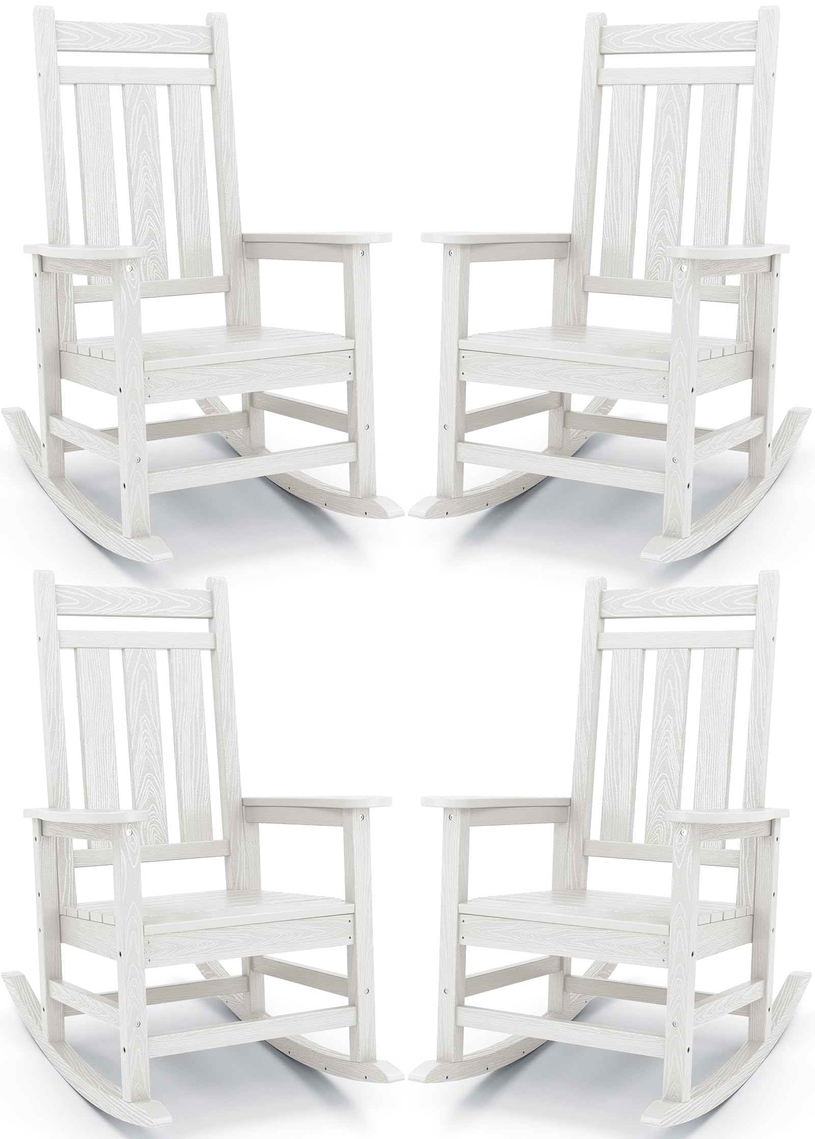 KINGYES Oversized Outdoor Rocking Chair Set of 4, HDPE Patio Rockers, White