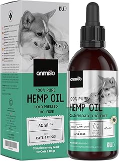 Hemp Oil for Dogs & Cats - 60,000mg (60ml) - Up to 8 Months Supply - Dog Calming Products with Omega 3 (200mg), Omega 6 (550mg) & Omega 9 (100mg) - Cat/Dog Hemp Oil for Joint Support & Itchy Skin