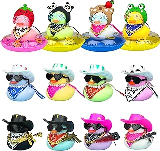 Sezua Funny Rubber Duck Accessories - DIY Cowboy Rubber Duck Bulk for Car Dashboard Ornament Home Office Decoration, Gifts for Birthday Christmas, Duck Accessories with Hat, Necklace, Glasses, Scarf