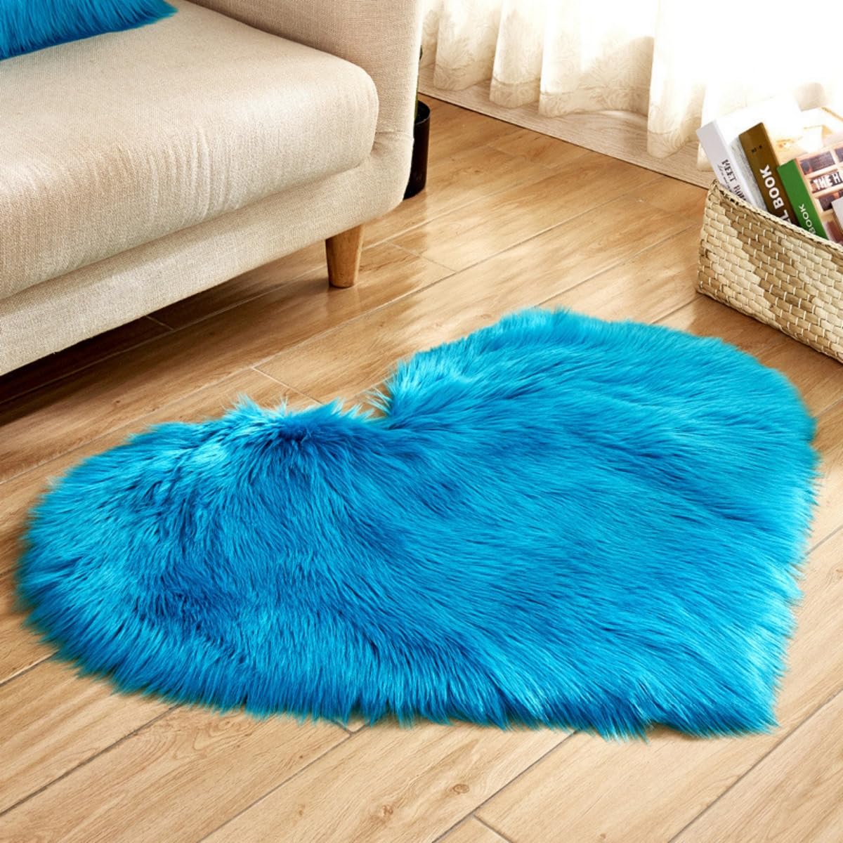 BWGHBH Fluffy Faux Fur Heart Shaped Area Rug Soft Fuzzy Carpet Home Decoration Wedding Party for Bedroom Living Room Bedside 30x40cm Blue
