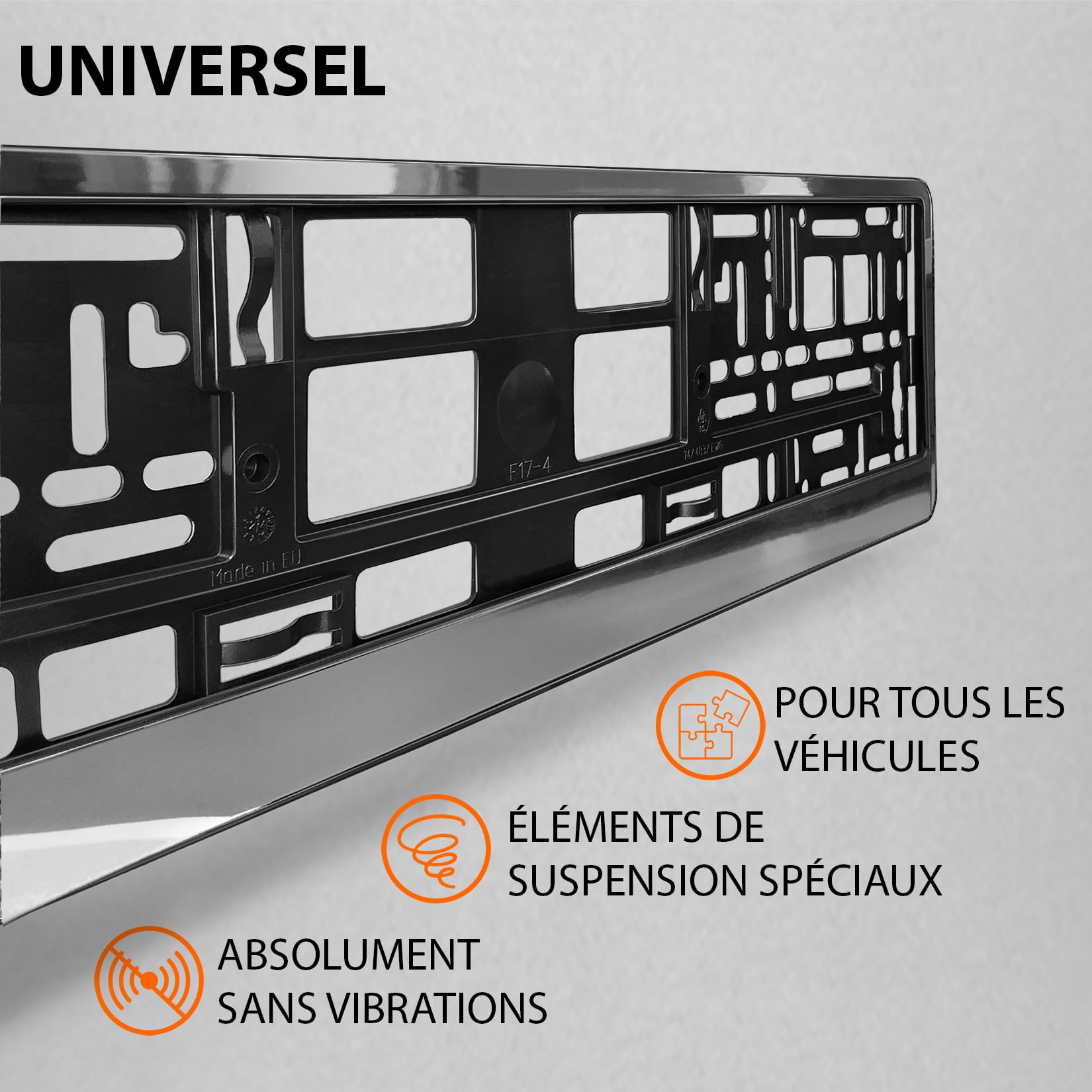Support Plaque Immatriculation Voiture - [Simple, Durable et sur] - Lot de 2 avec 8 Vis - 520x110 mm - Optique Chrome - Auto Porte Plaque Immatriculation adapté pour Toute Voiture - Fixation Plaque