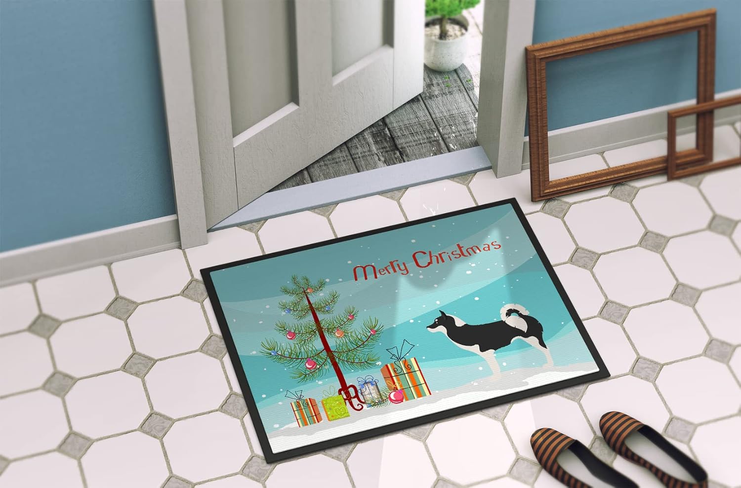 Caroline's Treasures BB8500MAT Greenland Dog Christmas Doormat 18x27 Front Door Mat Indoor Outdoor Rugs for Entryway, Non Slip Washable Low Pile, 18H X 27W