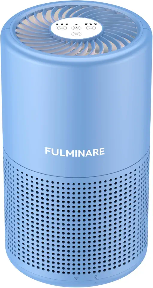 FULMINARE Purificadores de ar para casa e quarto H13 HEPA purificador de ar, 3 velocidades, temporizador, 24dB, pequeno mini purificador de ar com luz noturna, azul escuro