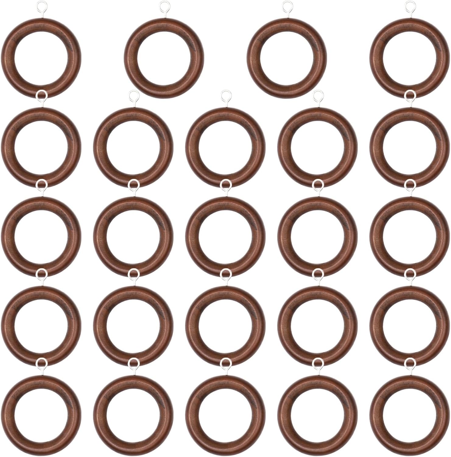 24 Pcs Walnut Wood Curtain Rings with Hooks, 2.72 Outer Diameter, 1.75 Inner Diameter, Smooth Sliding for Drapes, for Home Decor