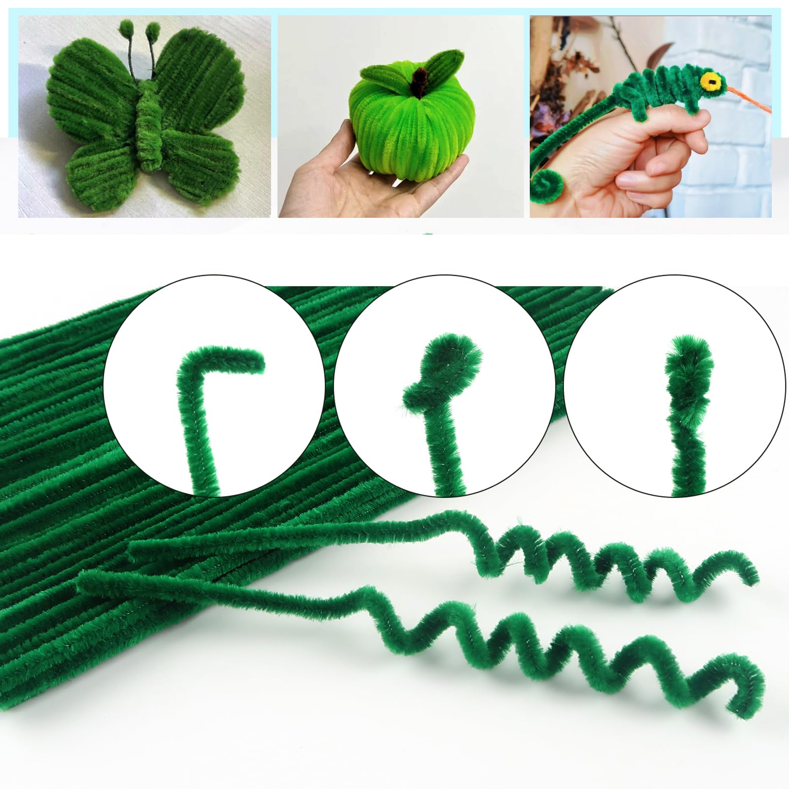 Scovolini Ciniglia TOAOB | 400 Pezzi Verdi | 6mm X 30 Cm | Per Lavoretti E Pulizia - Foto 7