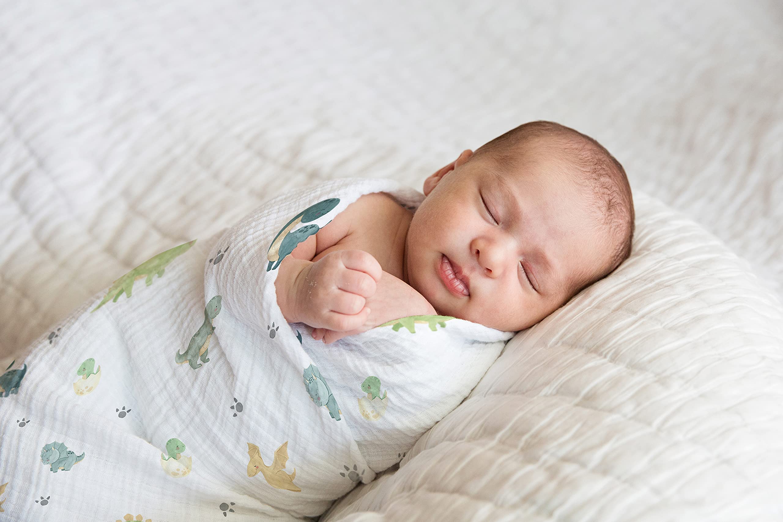 ADDISON BELLE Dream Everything Blanket - 100% Muslin Cotton - Oversized 47 inches x 47 inches - Premium 4 Layer Blanket (Dinosaurs)