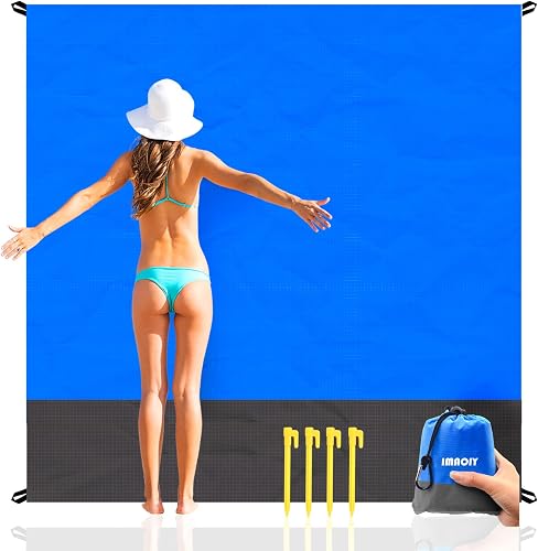 Beach Blanket Sandproof Waterproof, Beach Essentials Extra Large Beach Mat, 79" x 55" Oversized Durable Outdoor Picnic Mat Storage Bag for 1-4 Adults, Beach Accessories for Travel, Camping, Hiking
